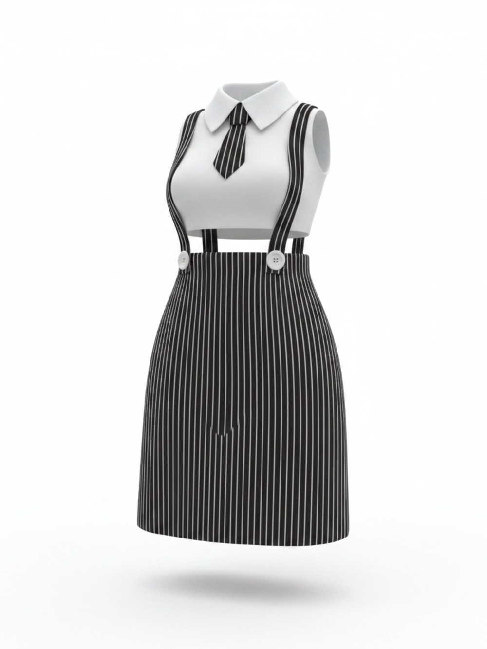 Women’s Gangster Mobster Pinstripe Suspender Halloween Costume Black White